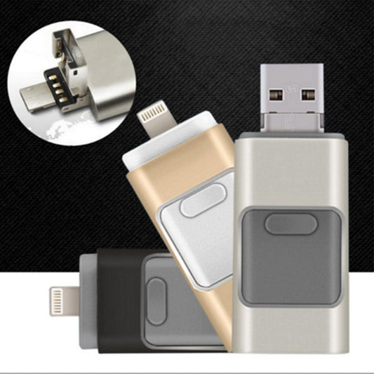 256GB Type-C + 8 Pin + USB 3.0 3 In 1 OTG Metal USB Flash Drive(Gold) by buy2fix