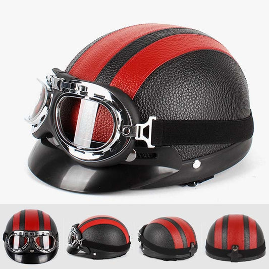 BSDDP A0318 PU Helmet With Goggles, Size: One Size(Black Red) by BSDDP