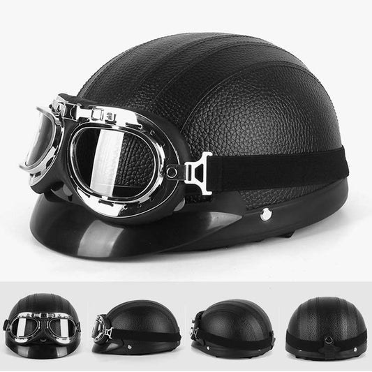 BSDDP A0318 PU Helmet With Goggles, Size: One Size(Black) by BSDDP