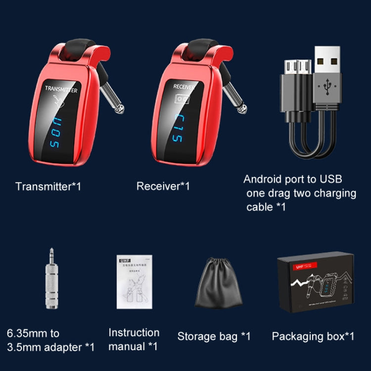 U12DX 6.35mm Jack Wireless Guitar Transmitter Receiver Rechargeable Adapter(Red) by buy2fix