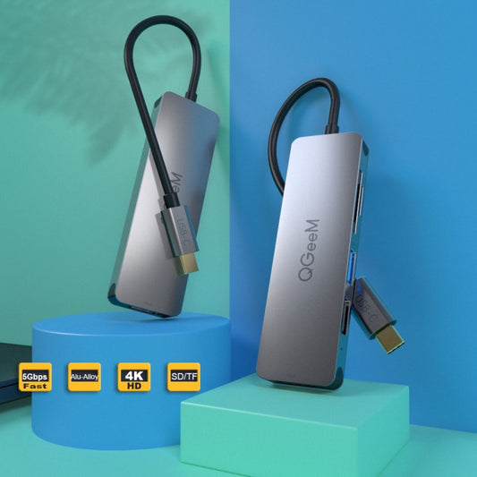 QGeeM QG-UH05-4 5 In 1 TYPE-C Extension HUB Adapter Compatible with SD/TF Reader(5-port) by QGeeM