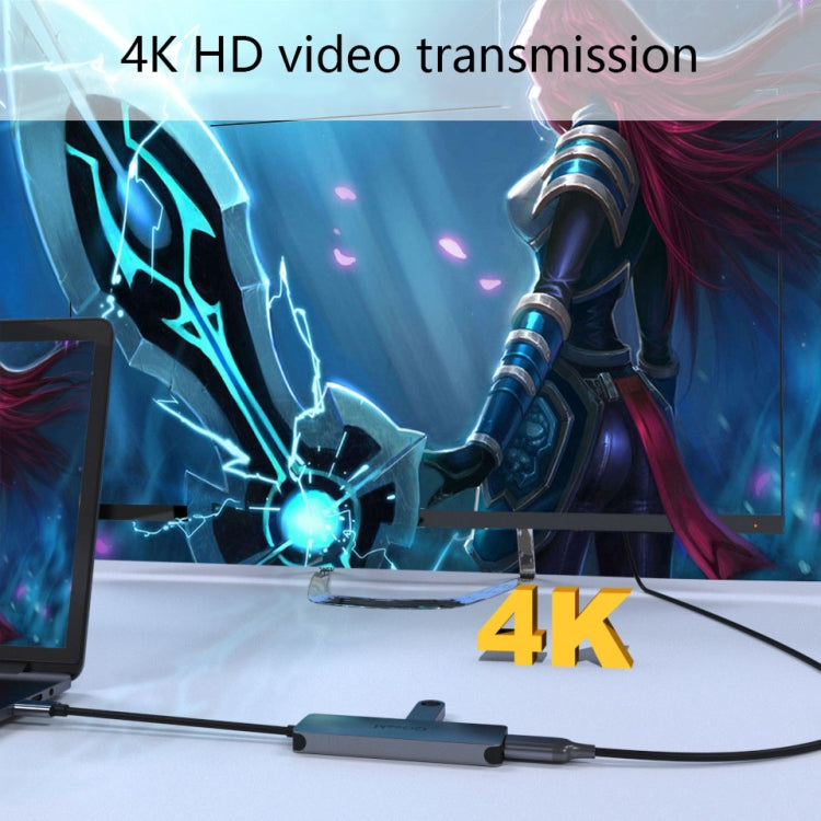 QGeeM QG-UH05-4 5 In 1 TYPE-C Extension HUB Adapter Compatible with SD/TF Reader(5-port) by QGeeM