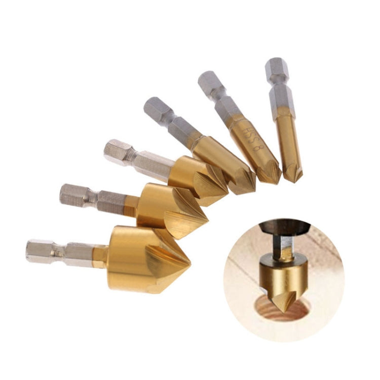 6 PCS / Set 6-19mm Hexagonal Handle Titanium-Plated Five-Blade Chamer 90 Degree Chamfer Knife Drill by buy2fix