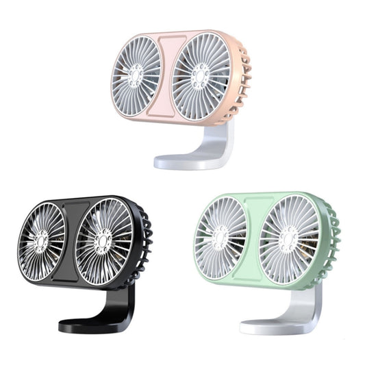 F211 Car Double Head With Led Electric Fan Car Air Outlet Instrument Panel USB Mini Fan(Black) by buy2fix