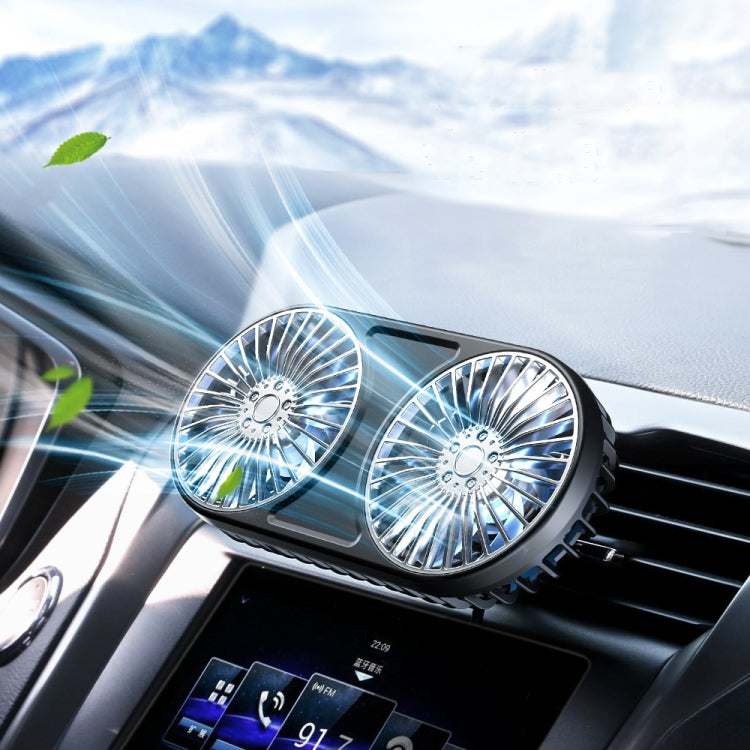 F211 Car Double Head With Led Electric Fan Car Air Outlet Instrument Panel USB Mini Fan(Black) by buy2fix