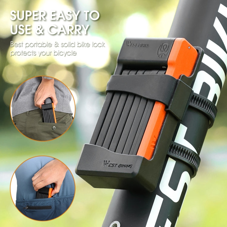 WEST BIKING Bicycle Anti-Theft Lightweight Folding Chain Lock(Black Orange) by WEST BIKING