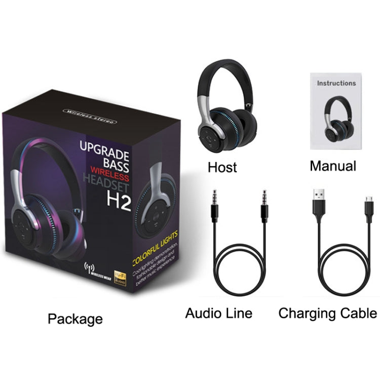 H2 Colorful Luminous Subwoofer Folding Retractable Card Wireless Bluetooth Headset(Red) by buy2fix