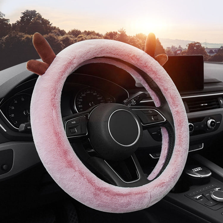 Antler Thick Plush Steering Wheel Cover, Style: O Type (Black) by buy2fix