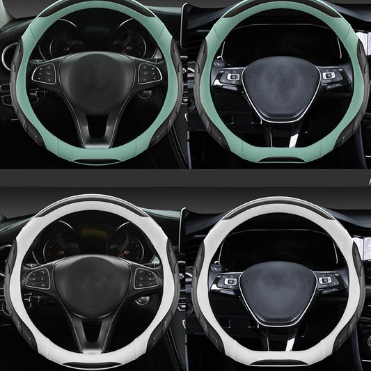 Leather Carbon Fiber Stitching Car Steering Wheel Set, Diameter: 38cm(Black White Round) by buy2fix