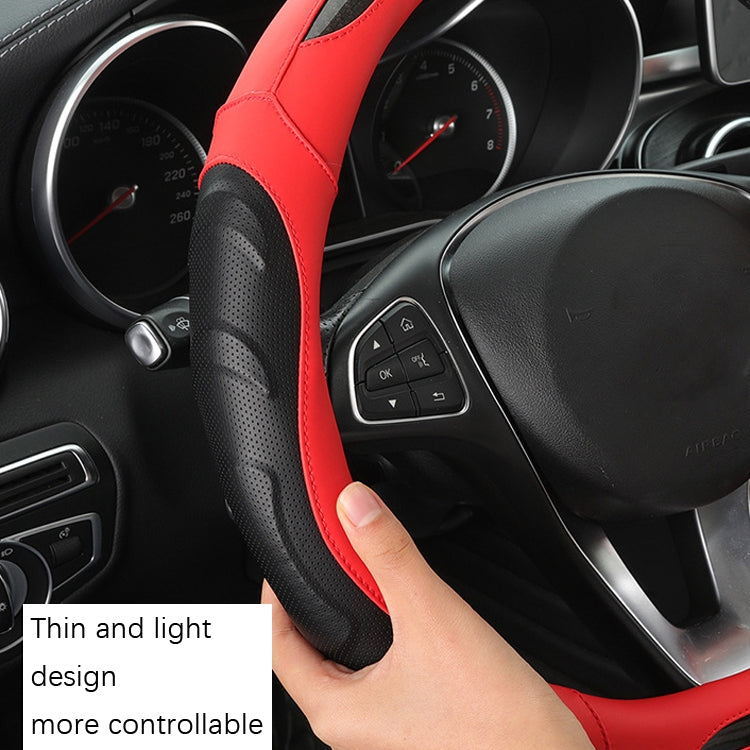 Leather Carbon Fiber Stitching Car Steering Wheel Set, Diameter: 38cm(Black White Round) by buy2fix