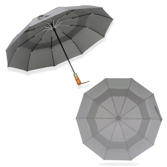 PARACHASE Ten-bone Double-layer Large Windproof Business Automatic Folding Umbrella(Grey) by PARACHASE
