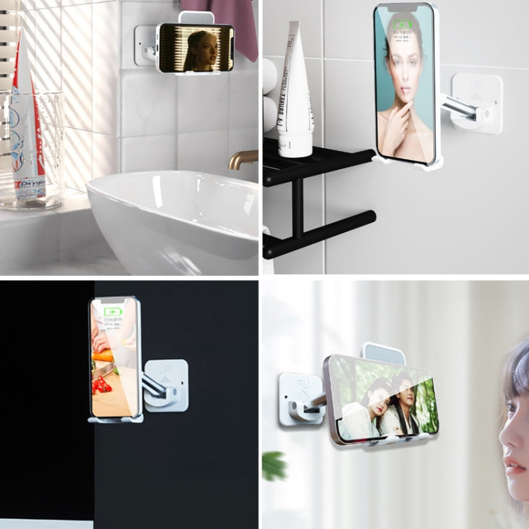 2 PCS T11 Wall Paste Mobile Phone Bracket Foldable Lift Bathroom Kitchen Wall Bracket(White) by buy2fix