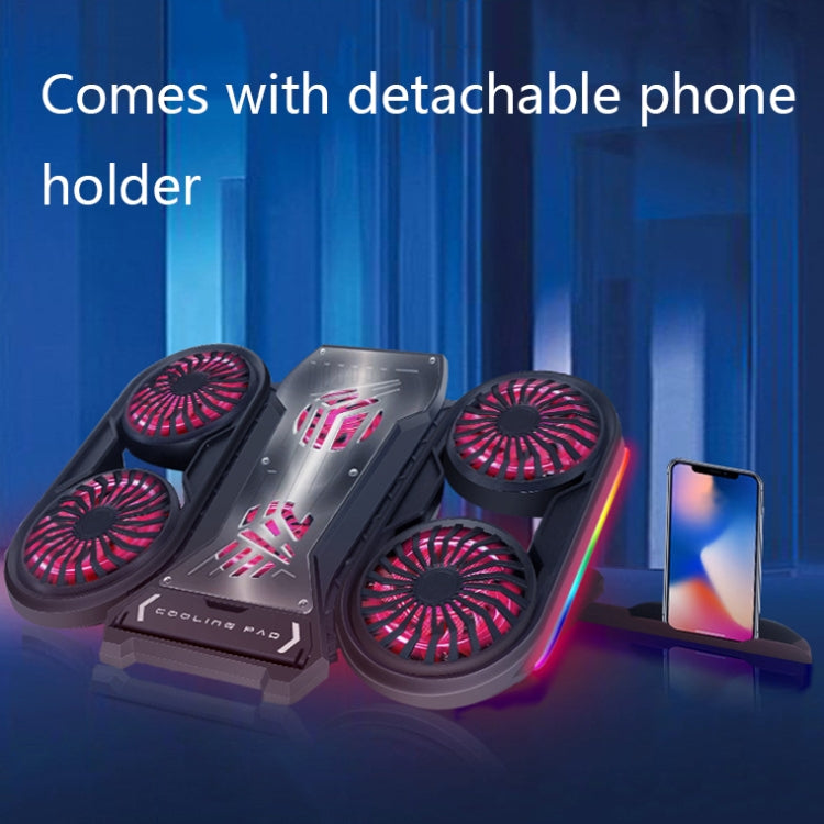 NUOXI Q6 RGB Lighting Effect Laptop Radiator with Phone Holder(Red) by NUOXI