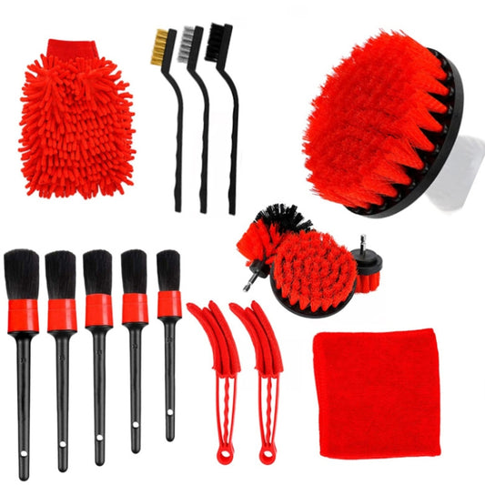 16 PCS / Set Car Washing Tool Brush Drill Cleaning Brush Tire Cleaning Floor Brush(Red) by buy2fix