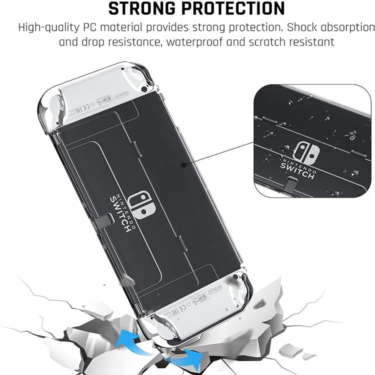 Game Console Crystal Shell Remote Sensing Cap Tempered Film Storage Bag Set For Switch OLED Console White Storage Bag 14 In 1(Hand Rope) by buy2fix