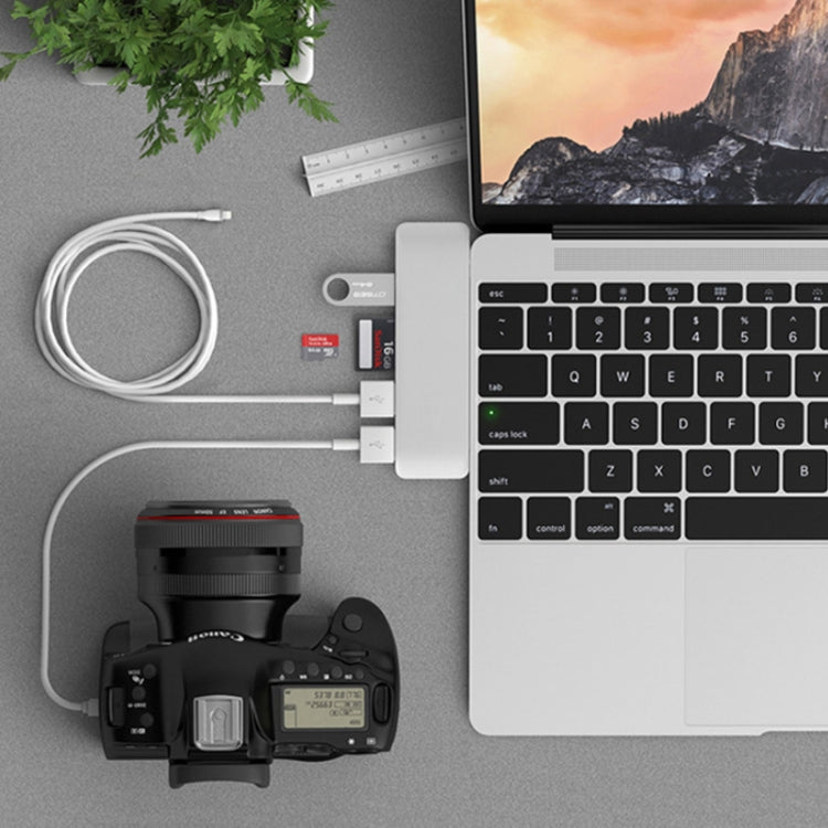 TYPE-C To 4K HDMI HUB Docking Station TF/SD Card Reader For MacBook Pro(Silver) by buy2fix