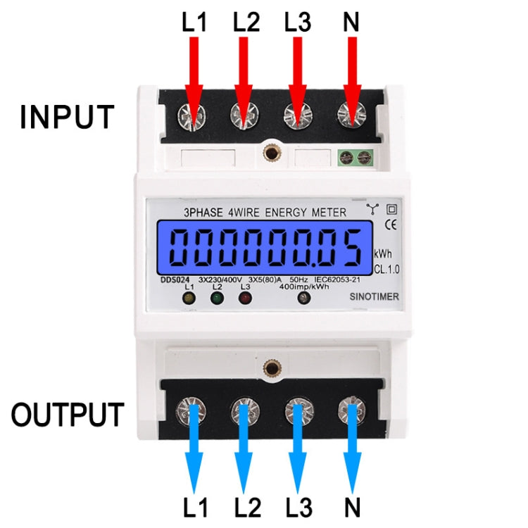 SINOTIMER Three-Phase Backlight Display Rail Type Electricity Meter 5-100A 400V(DDS024 White Shell) by SINOTIMER