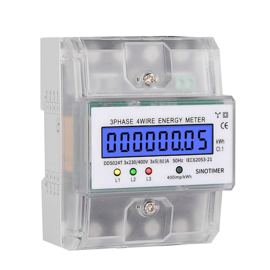 SINOTIMER Three-Phase Backlight Display Electricity Meter 5-100A 400V(DDS024T Transparent Shell) by SINOTIMER