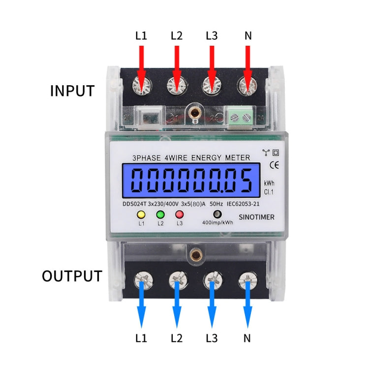 SINOTIMER Three-Phase Backlight Display Electricity Meter 5-100A 400V(DDS024T Transparent Shell) by SINOTIMER