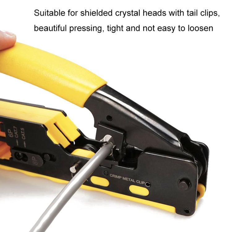 6P8P Seven-type Through-hole Crystal Head Wire Stripping Tool Network Cable Pliers(Yellow) by buy2fix