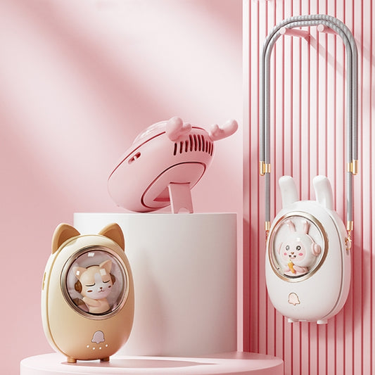 Children Hanging Neck Fan USB Handheld Light Glowing Mini Portable Fan(Pink) by buy2fix