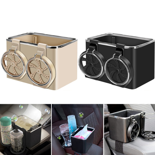 Car Paper Box Hanging Armrest Box Storage Box Cup Holder(Beige Double Cup) by buy2fix
