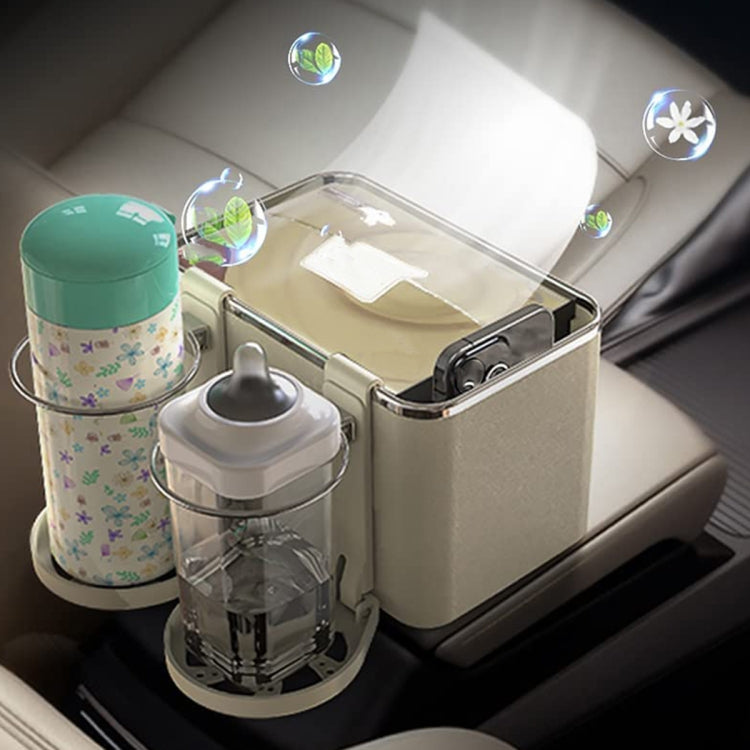 Car Paper Box Hanging Armrest Box Storage Box Cup Holder(Beige Double Cup) by buy2fix