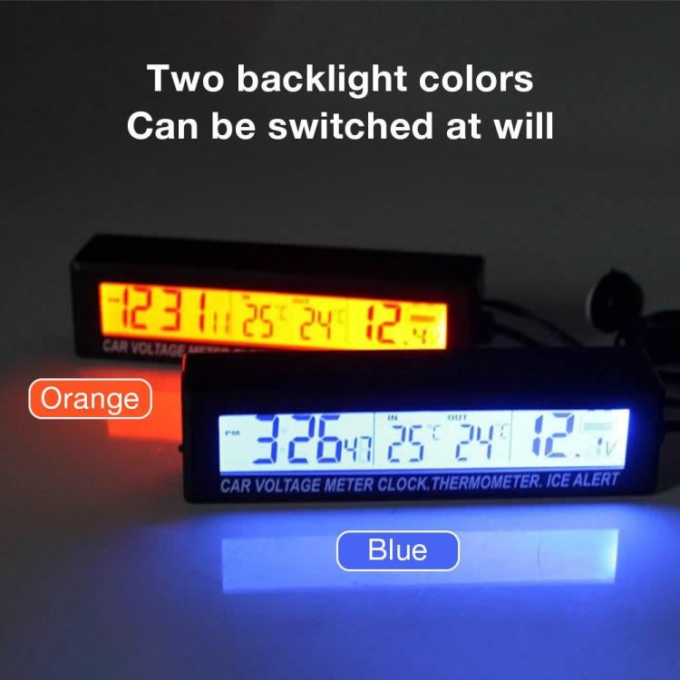 Car Inside And Outside Dual Temperature+Clock+Voltage LED Electronic Display(Orange+Blue) by buy2fix