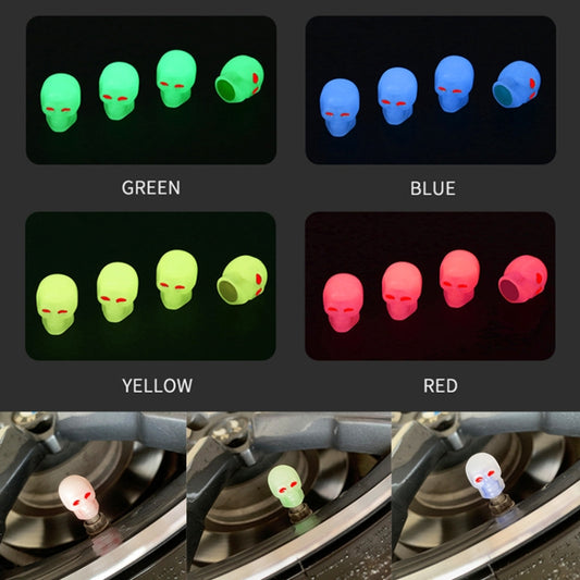 1 Sets Car Tire Luminous Valve Cap Motorcycle Skull Valve Core Cap (Yellow) by buy2fix