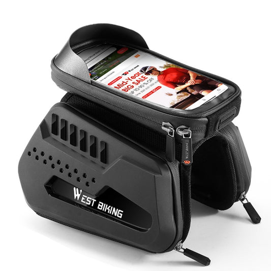 WEST BIKING Bicycle TPU Hard Shell Front Beam Bilateral Mobile Phone Bag(Black) by WEST BIKING