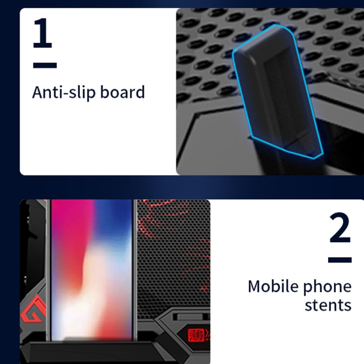 CoolCold 17inch Gaming Laptop Cooler Six Fan Two USB Port 2600RPM Laptop Cooling Pad( Black Red) by CoolCold