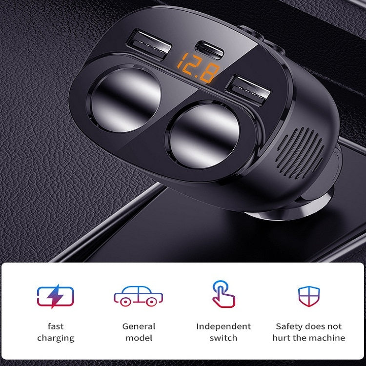 Car Charger With Switch Double Cigarette Hole Car Socket(C06 Neutral) by buy2fix