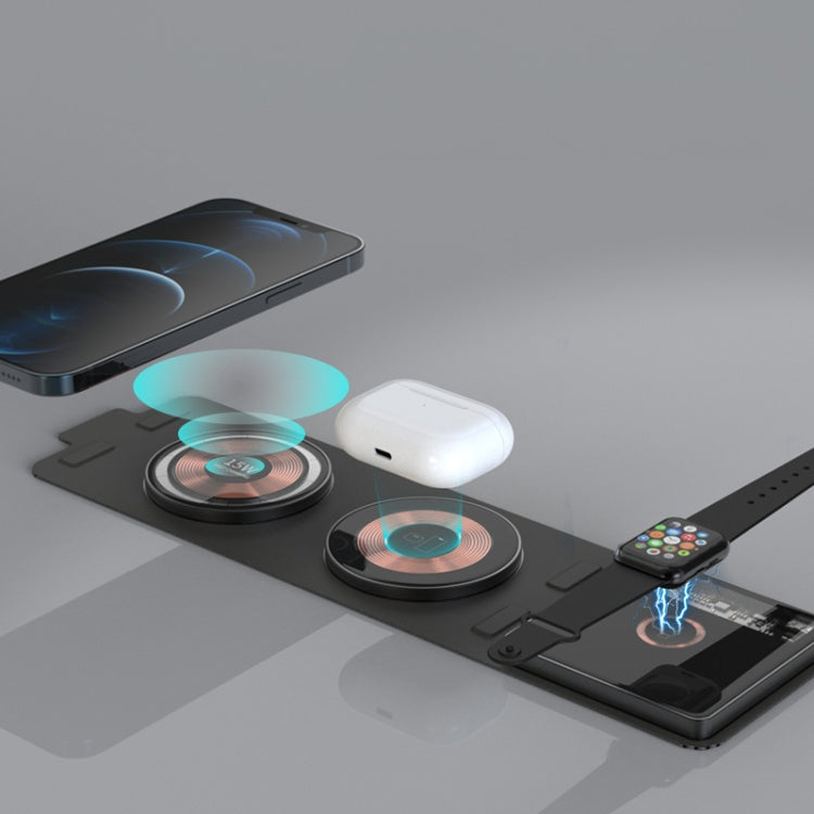 T01 15W 3 in 1 Wireless Charger Foldable Clear Glass Portable Fast Charger by buy2fix