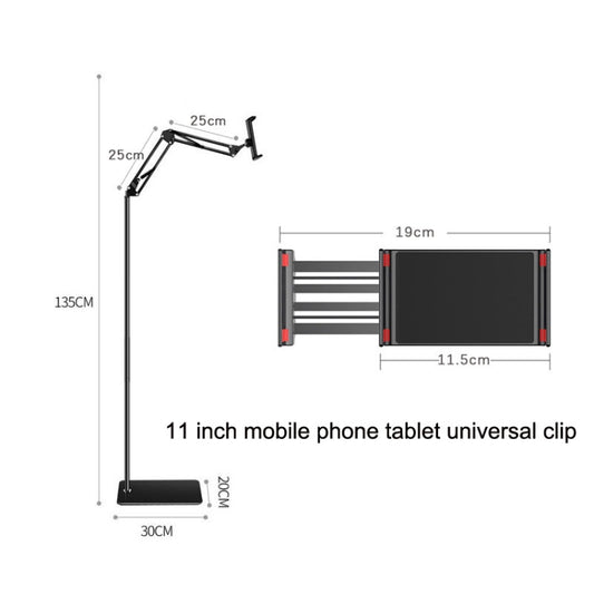 135cm Mobile Phone Tablet Live Broadcast Bedside Lifting Bracket Cantilever Floor Model (Black) by buy2fix