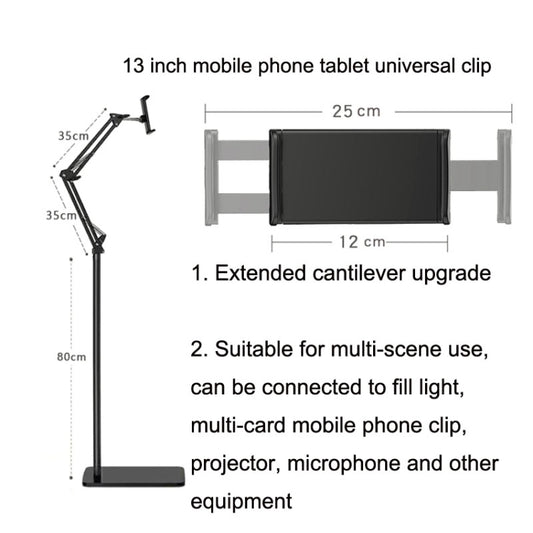 155cm Live Broadcast Bedside Cantilever Floor Bracket Phone Tablet Clip (Black) by buy2fix
