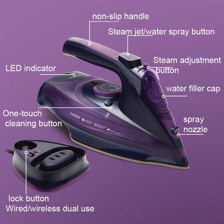 2400W Household Wireless Iron Handheld Steam Iron Garment Steamer,EU Plug(Purple) by buy2fix