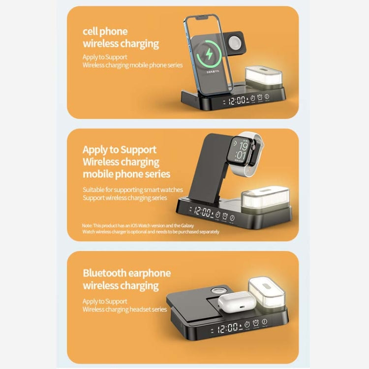 A37 30W 3-in-1 Wireless Charging Phone Stand with RGB Night Light & Alarm Clock & Watch Charger For Apple Function(Black) by null