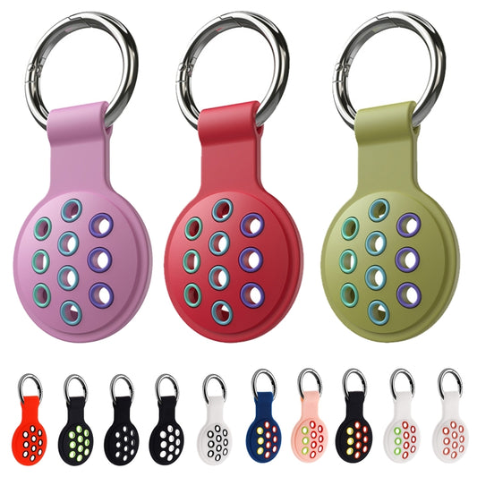 2 PCS Contrast Color Perforated Silicone Case for AirTag Tracker(Black Colorful 12) by buy2fix