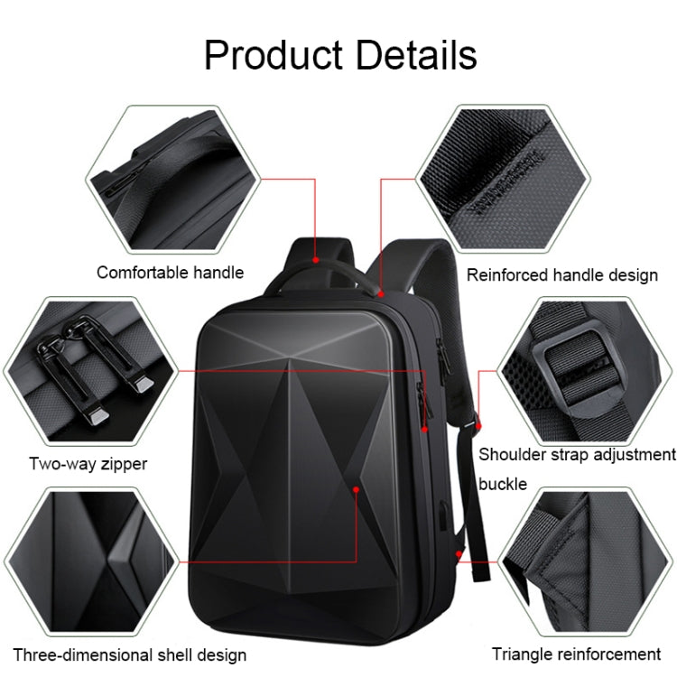 160 Large Capacity ABS Waterproof Laptop Backpack with USB Charging Port(Black) by buy2fix