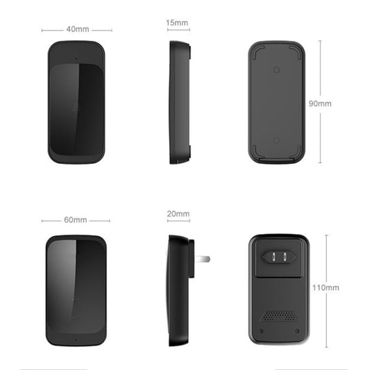 C03 1 For 1 Home Wireless IP44 Waterproof Touch Sensor Doorbell(EU Plug Black) by buy2fix
