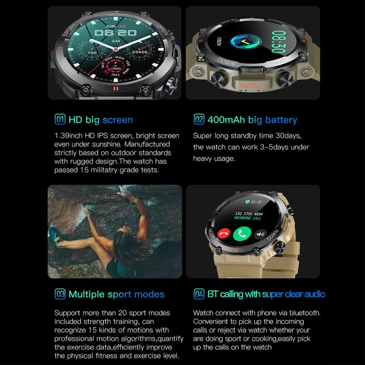 K56Pro 1.39 Inch Heart Rate/Blood Pressure/Blood Oxygen Monitoring Smart Calling Watch(Green) by buy2fix