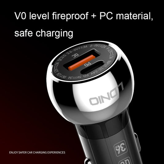 LDNIO C1 36W PD + QC 3.0 Car Fast Charger High Power Smart USB Car Charger with USB-C/Type-C Cable by LDNIO