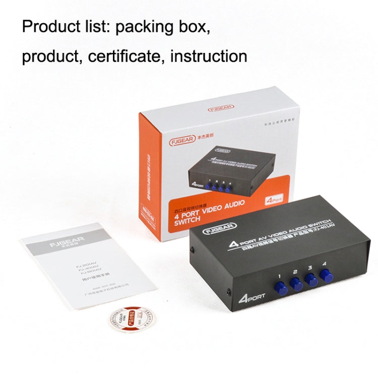 FJGEAR FJ-401AV Lotus Head Interface 4-way AV Audio and Video Switcher(Black) by FJGEAR