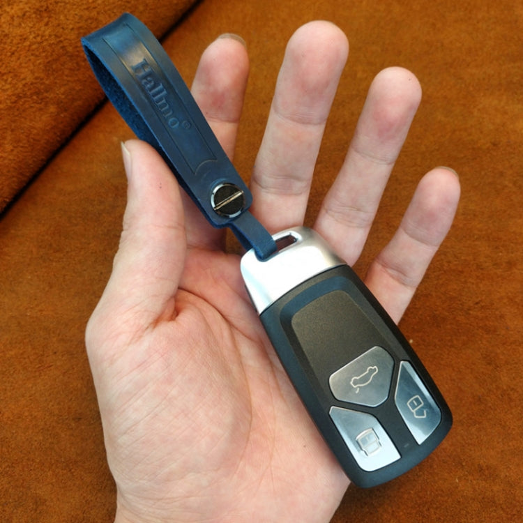 Hallmo First Layer Cowhide Leather Car Keychain(Crazy Horse Leather Blue) by Hallmo