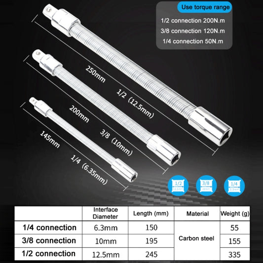 3 PCS/Set 1/4-3/8-1/2 Sleeve Extension Bendable Universal Joint Rod, Color: Silver by buy2fix
