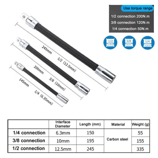 3 PCS/Set 1/4-3/8-1/2 Sleeve Extension Bendable Universal Joint Rod, Color: Black by buy2fix