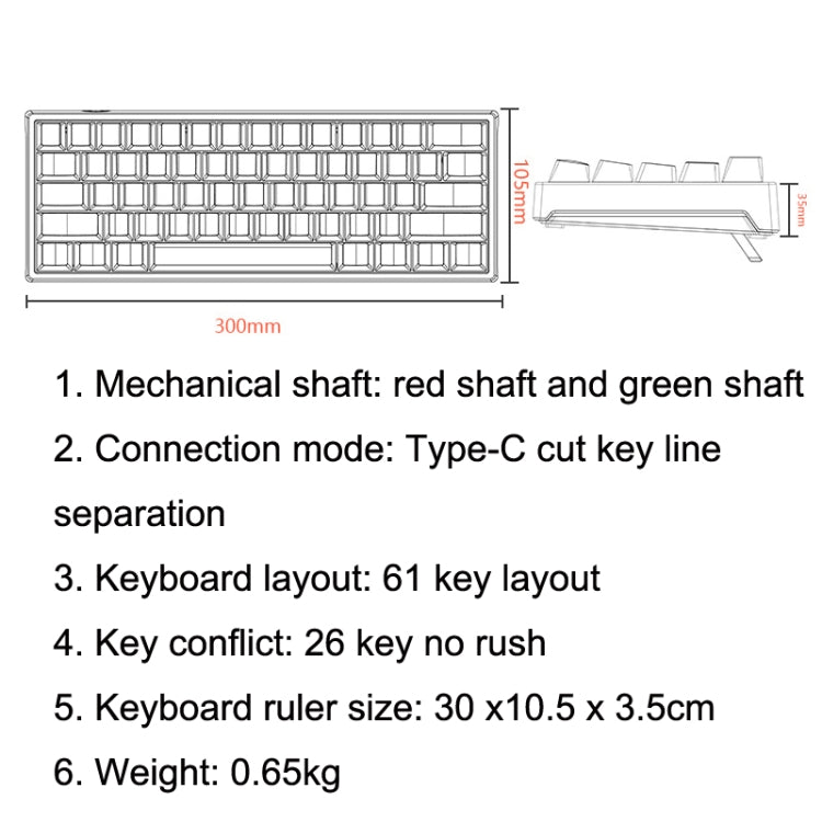 LEAVEN K620 61 Keys Hot Plug-in Glowing Game Wired Mechanical Keyboard, Cable Length: 1.8m, Color: White Black Green Shaft by LEAVEN