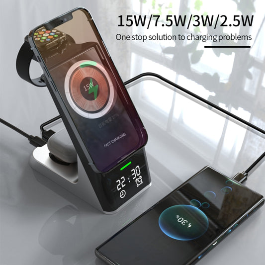 H27 15W 6 In 1 With Clock Function Magnetic Phone Wireless Charger For iWatch/AirPods(Black) by buy2fix