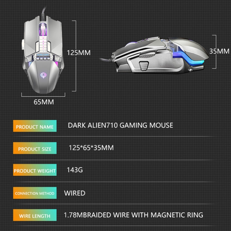 Dark Alien V710 7 Keys Metal Office Wired Glowing Mouse, Cable Length: 1.78m(Black) by Dark Alien