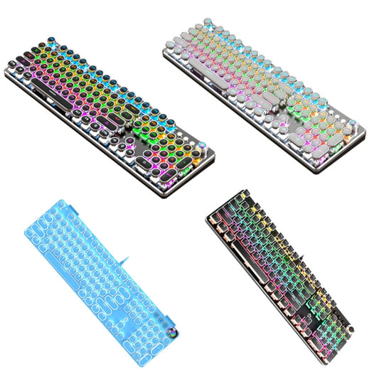 K820 104 Keys Retro Punk Plating Knob Glowing Wired Green Shaft Keyboard, Cable Length: 1.6m, Style: Running Lights (White) by buy2fix